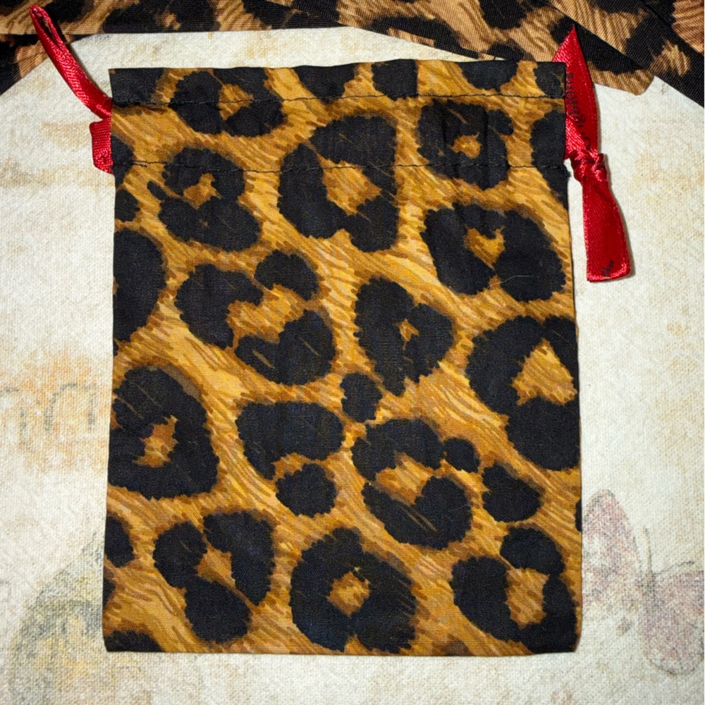 1 Brighton Leopard Print Drawstring Bags Pouch with Red Ribbon